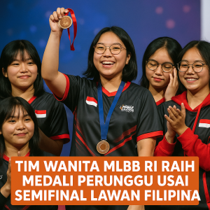 Generate an high-quality featured image prompt for a blog post about: Tim Wanita MLBB RI Raih Medali